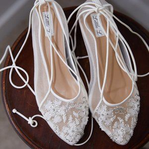 CUSTOM MADE Transparent Flower White Lace Rhinestone Size 8.5 Wedding Shoes